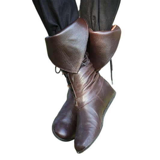 Cosplay médiéval hommes bottes en polyuréthane chevalier Pirte rétro à lacets Archer Cosplay Costume Renaissance gothique Steampunk chaussures fantaisie
