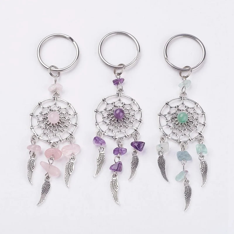 Porte-clés attrape-rêve en pierre naturelle, breloque pour sac, bijoux Boho à la mode, aile, opale, cadeau de fête pour femmes et filles