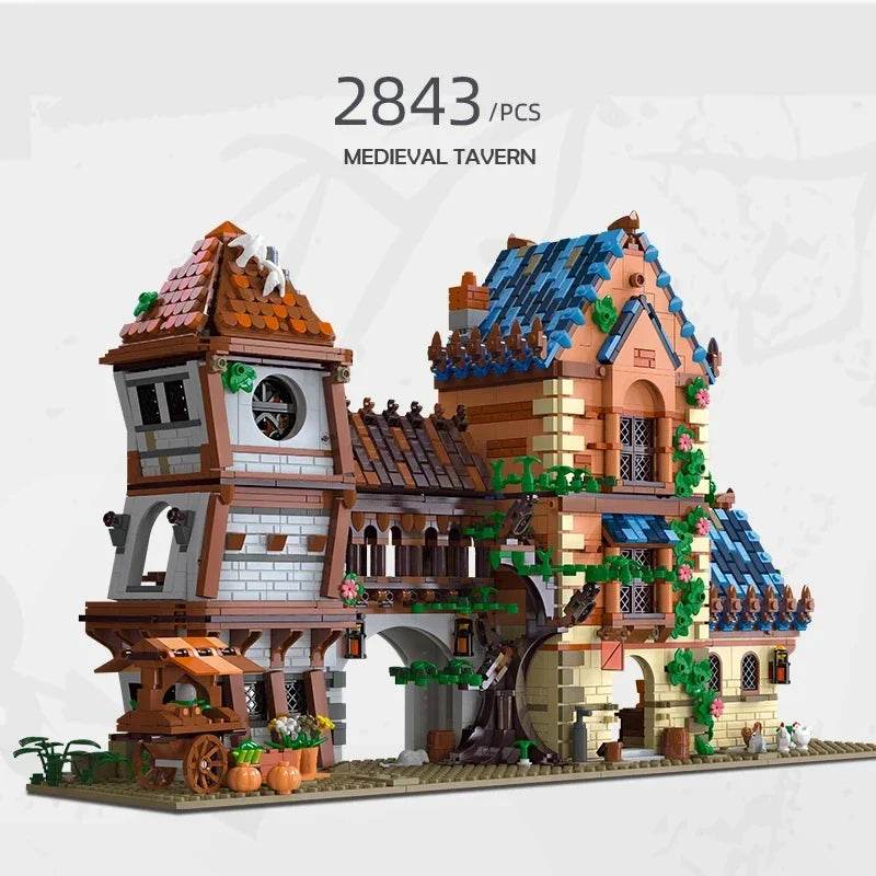 2843PCS Medieval Tavern Building Block Creative City Street View MOC Model Bricks Creative Desktop Ornaments Toys Gifts For Kids - Medieval Tavern