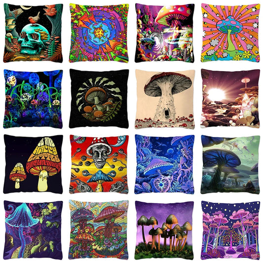 Psychedelic Multicolor Mushroom Prints Cushion Cover Sofa Car Throw Pillowcase Vintage Gothic Polyester Pillows Cover Home Decor