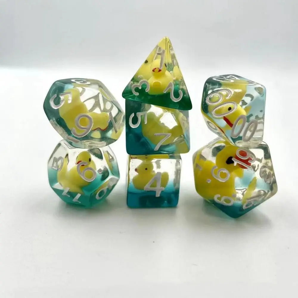 7Pcs/set Multi-Faceted Digital Dice Set Filled with Ducks Animal Acrylic Table Game Opaque Polyhedral Dice for DND Dice Tabletop
