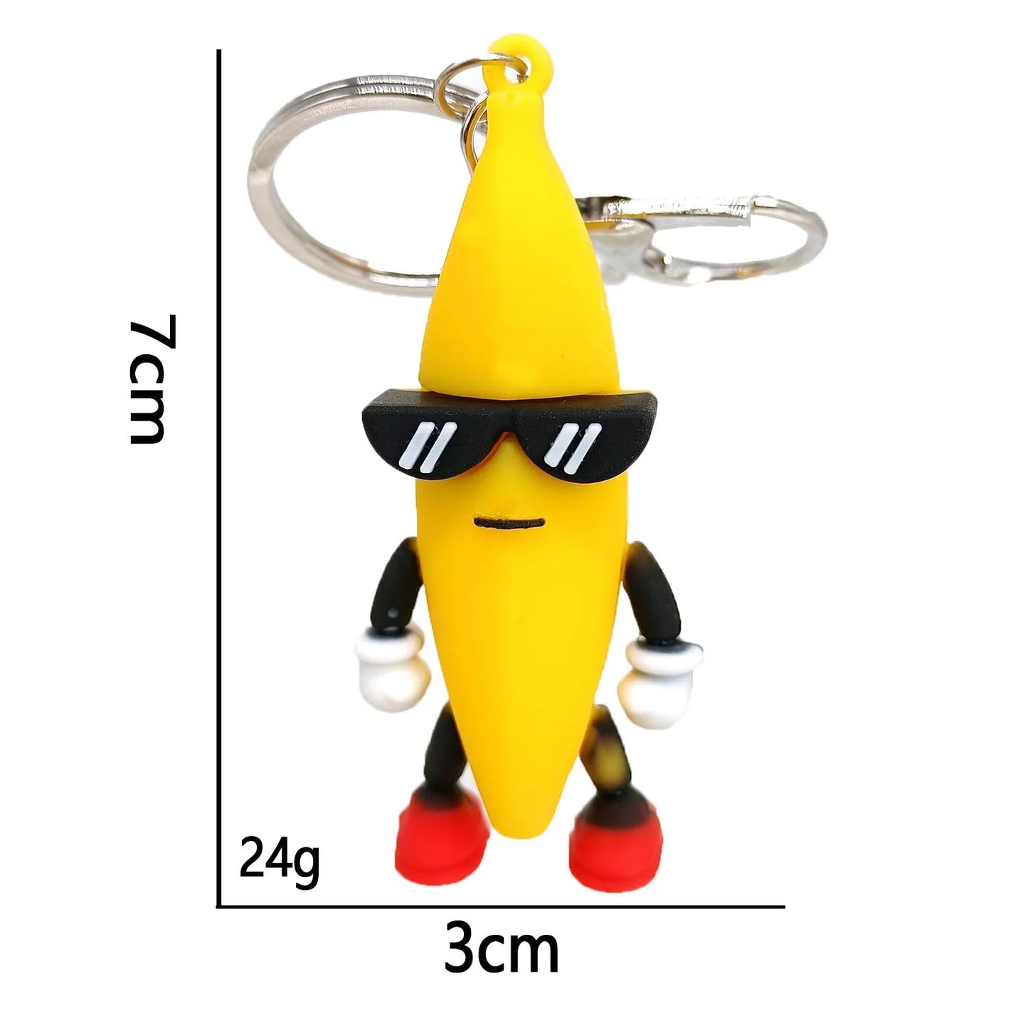 Creative Rubber Banana Doll Keychain Funny Cartoon Figure Stress Relif Toy Bag Pendant Keyring for Men Kids