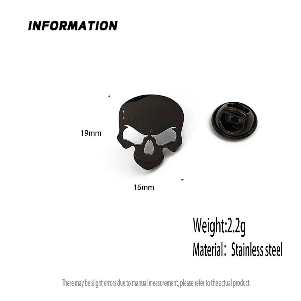 New skull men's lapel pin, 316L stainless steel gold-plated badge, black brooch for suit accessories, gift for father