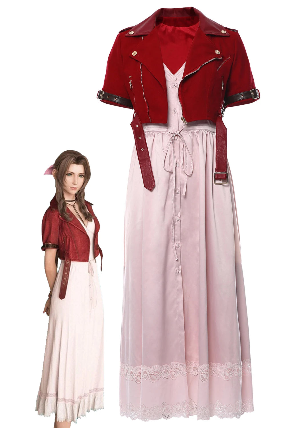 Disfraz de Final Fantasy VII para mujer, chaqueta de Aerith Gainsborough, trajes de vestir, ropa de fiesta de Halloween para mujer, juego de rol