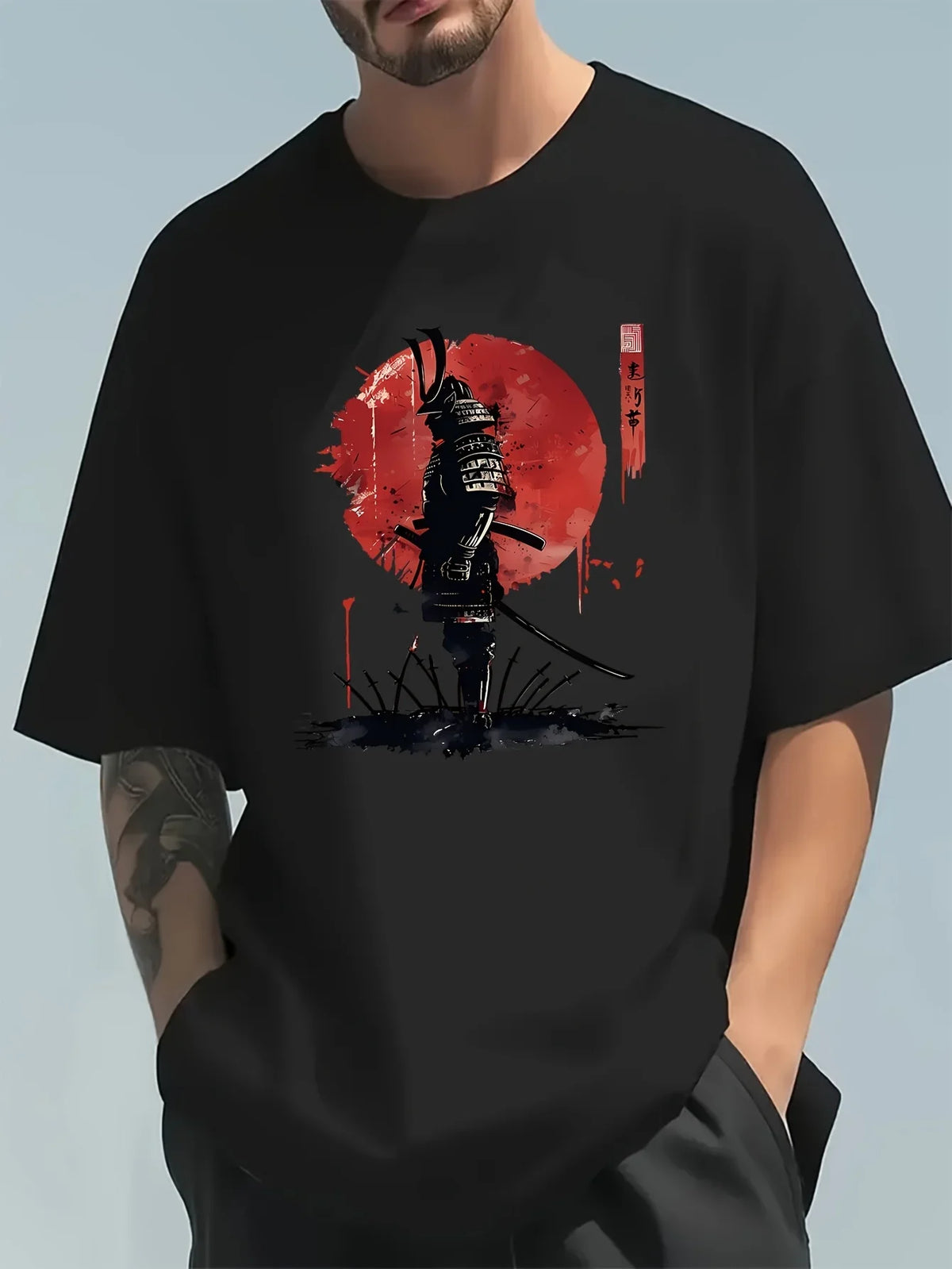 Japanese Samurai Pattern T-shirt 100 Cotton Summer Top