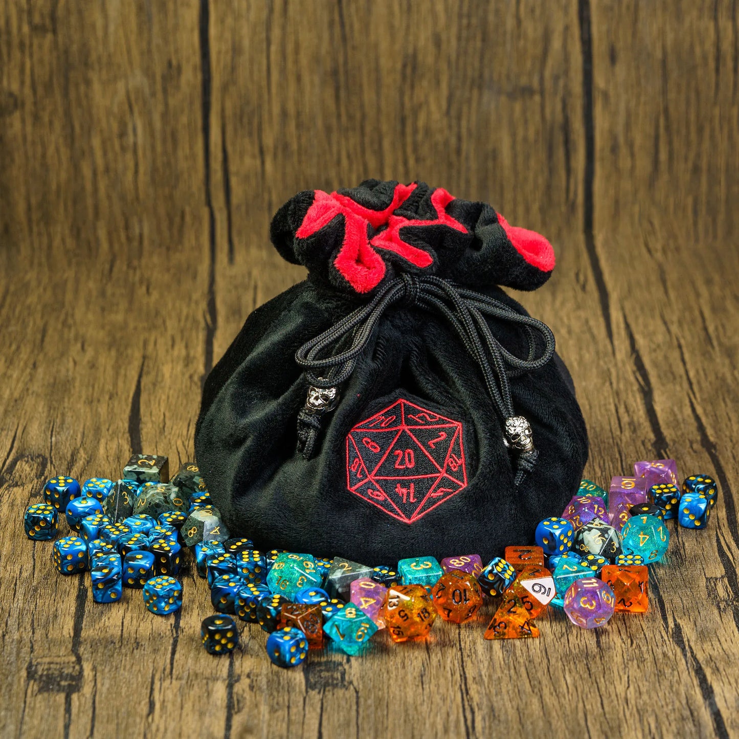 Nueva bolsa de dados con cordón, bolsa de almacenamiento de doble capa de franela, bolsa grande de fondo redondo para embalaje de regalo, juego de mesa de dados RPG