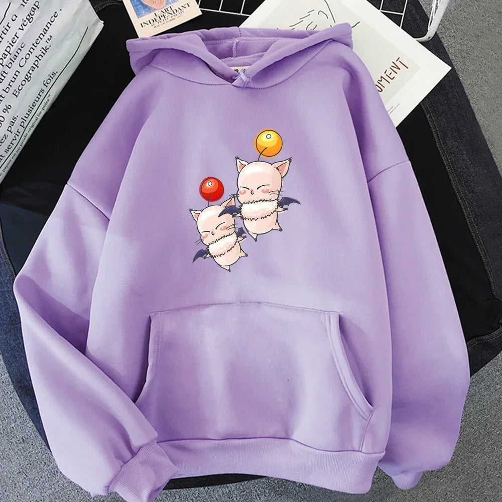 Final Fantasy XIV Moogles Sweatshirts Men Hot Game Print Hoodie Kawaii Japanese Manga Graphic Clothes Autumn Long Sleeve Tops