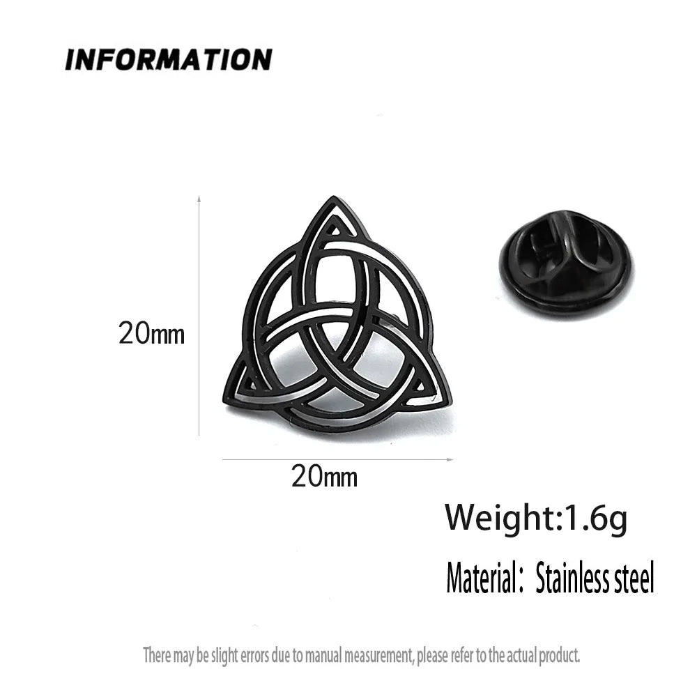 New round Celtic knot men's lapel pin, stainless steel gold-plated badge, black brooch for suit accessories, gift for father