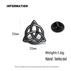 New round Celtic knot men's lapel pin, stainless steel gold-plated badge, black brooch for suit accessories, gift for father