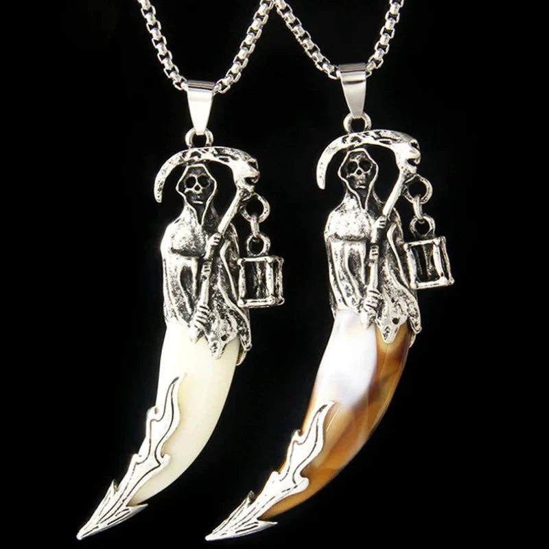 1pcs Creative Men's Necklace Pendant Horror Theme Skeleton Death Reaper Scythe Necklace Halloween Party Accessories