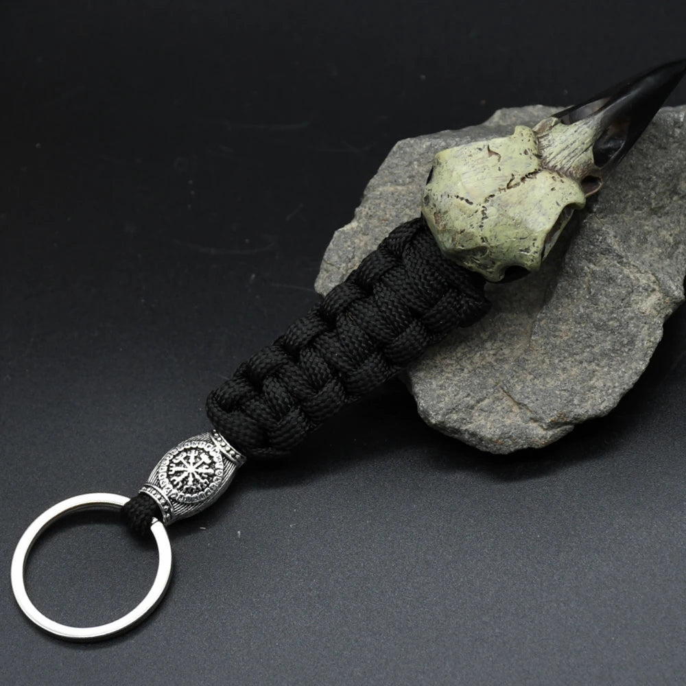 Odin Crow Skeleton Keychain Vikings Eagle's head Pendant Keyring Paracord Rope Norse Pirates Rune Valknut Amulet Jewelry Gift