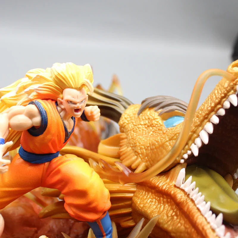 Super Saiyan 3 Goku and Golden Shenron Action Figure, Dragon Ball Z Anime Figurines Pvc 21.5 CM