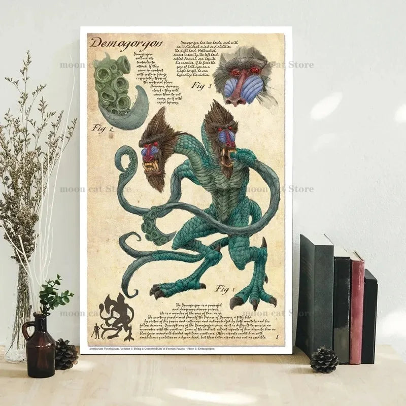 Retro D&D Ancient Mythological Folklore Species Bestiary Monster Animals Poster Wall Pictures Canvas Painting Home Decor Gift