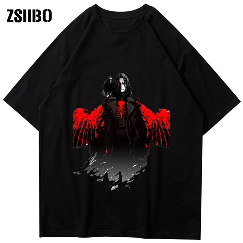 Summer Y2K Crow Print Goth T-shirts Cotton Short Sleeve Crows Movie T Shirt Streetwear Loose Unisex Causal Tees