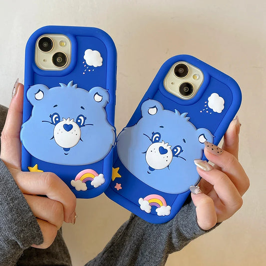 Cute 3D Cartoon Blue Rainbow Bear Soft Silicone Phone Case