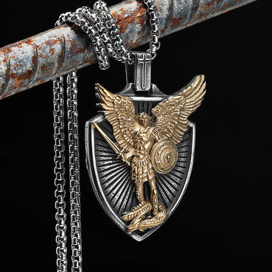 Archangel Guardian Pendant 316L Stainless Steel Necklaces St.Michael Wing Men Chain Amulet Rock Punk Jewelry Xmas Gift Wholesale