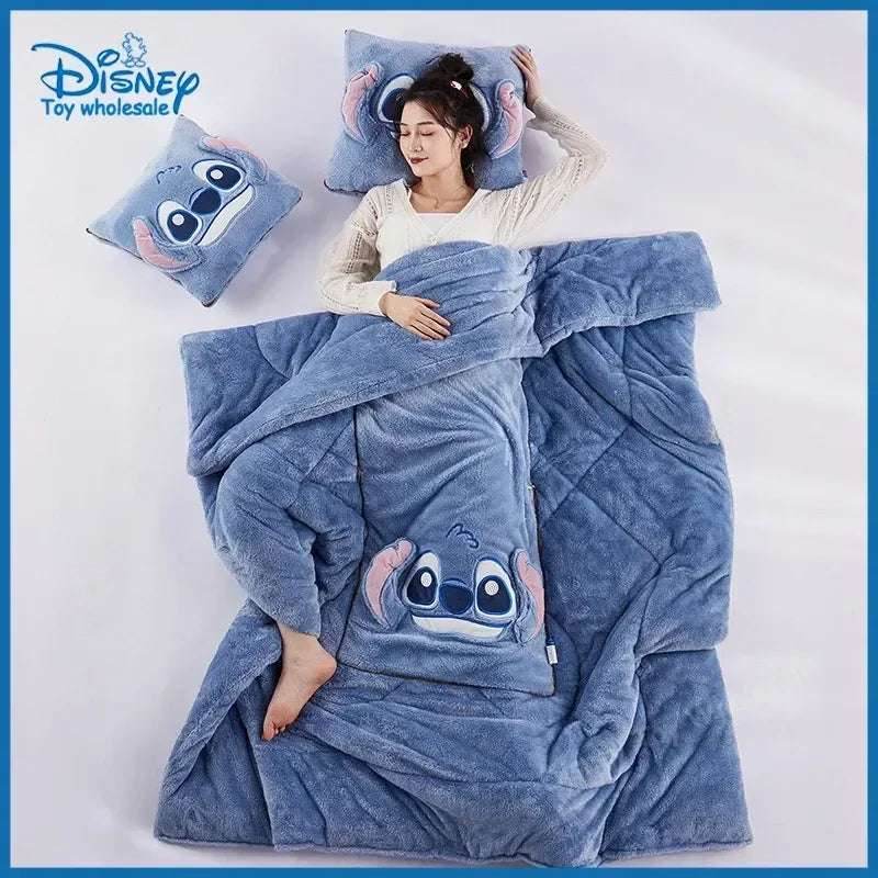 Disney Stitch Throw Pillow Blankets Two In One Kawaii Flannel Thickened Nap Blanket Living Room Kids Bedroom Decoration Gift - G / 40X40cm Open 105X145