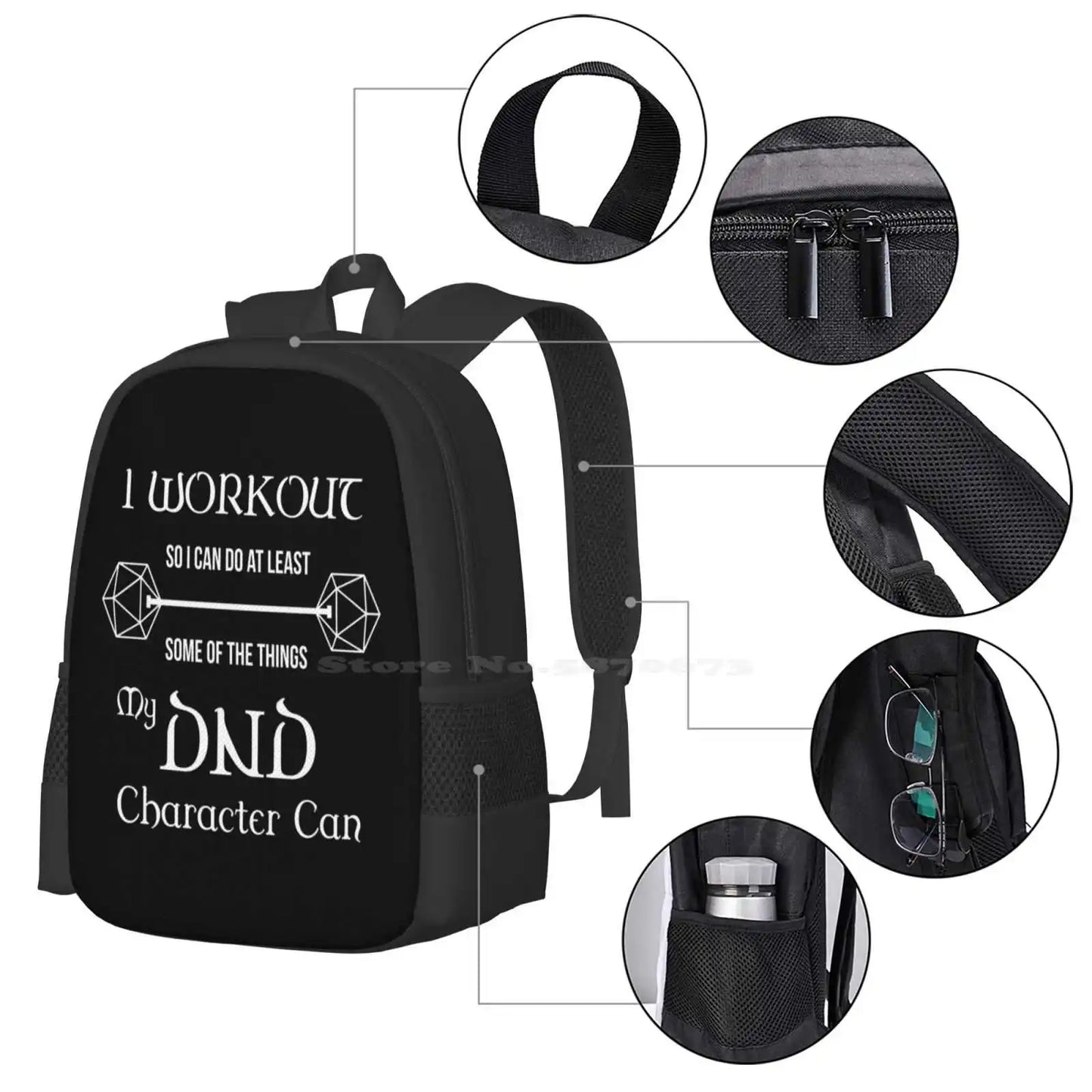 Dnd Character Workout - In White Backpack For Student School Laptop Travel Bag And Dragons Gym Workout Roleplaying Rpg Dnd D20