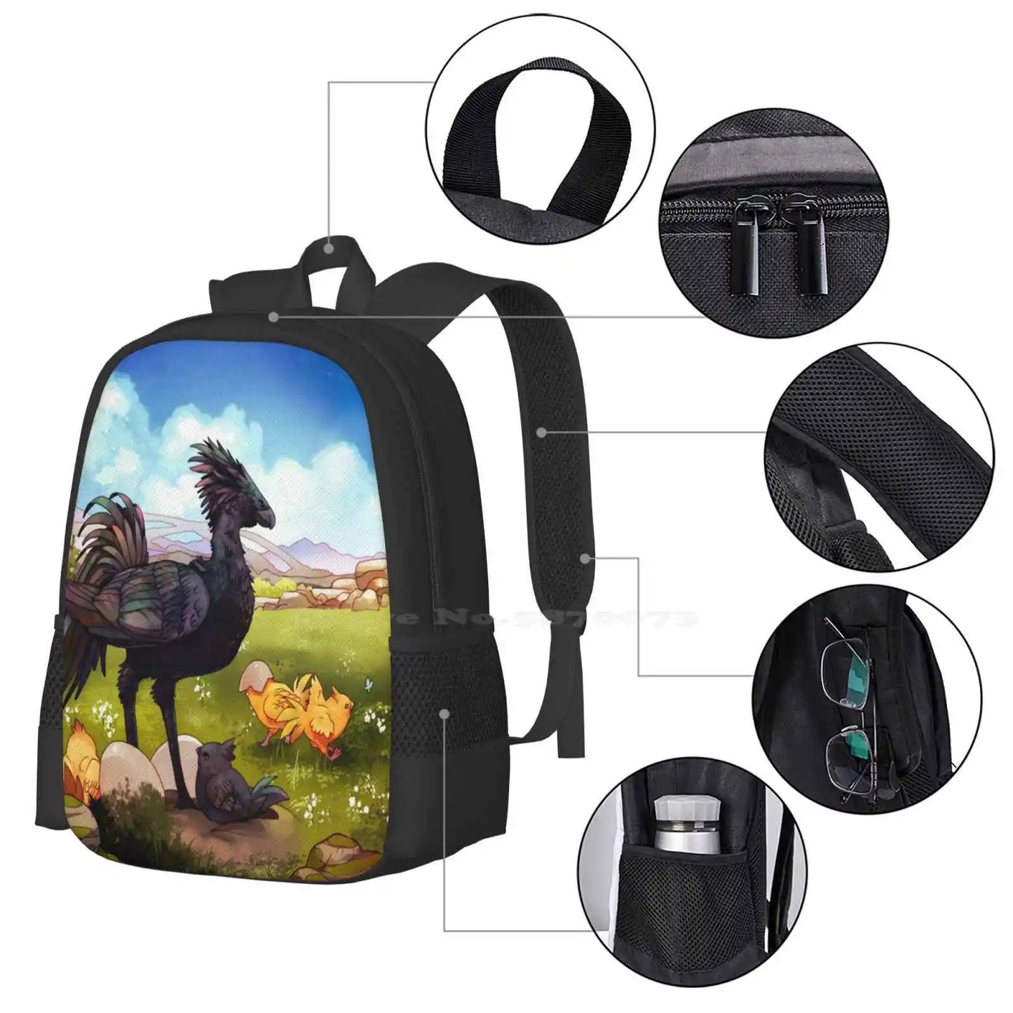 Chocobos Backpack For Student School Laptop Travel Bag Ffxv Landscape Final Fantasy 15 Black Chocobo Chocochick