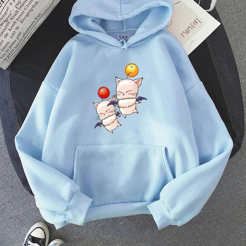 Final Fantasy XIV Moogles Sweatshirts Men Hot Game Print Hoodie Kawaii Japanese Manga Graphic Clothes Autumn Long Sleeve Tops