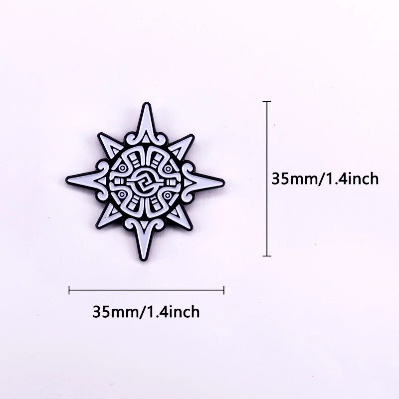 Aztec Sun Symbol Enamel Pin Retro Brooch Fashion Jewelry Gift