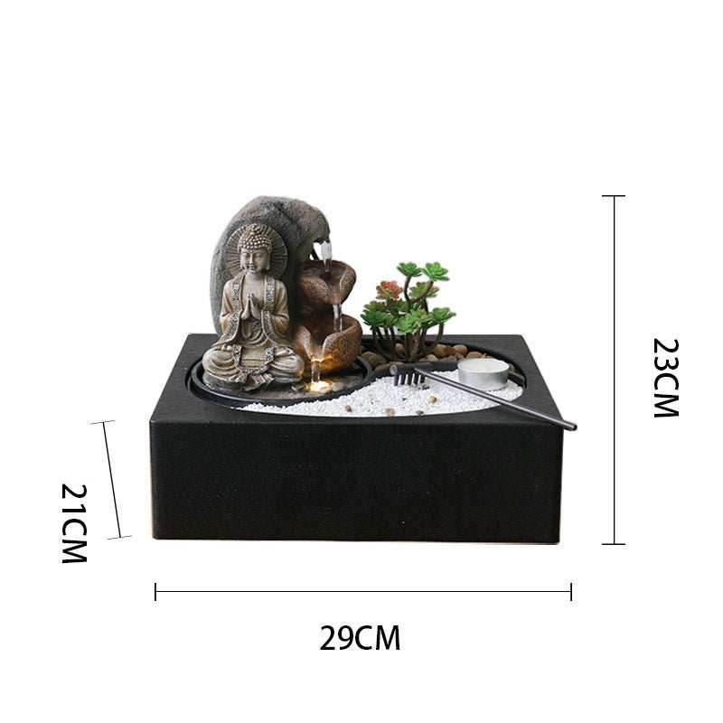 Indoor Desktop Fountain Waterfall With Buddha Statue - Black / US