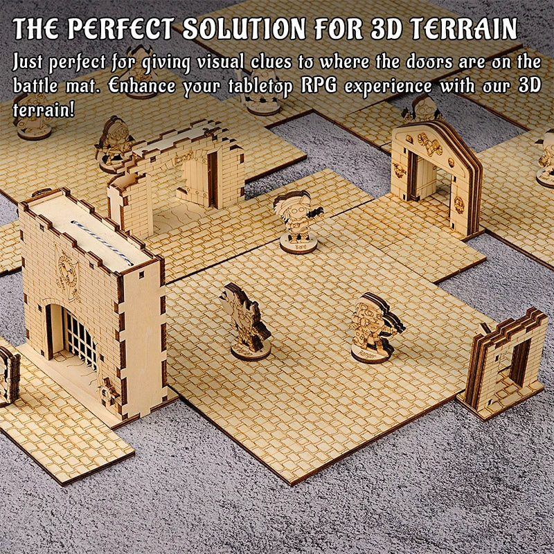 Door & Portcullis Gate Miniatures (Set of 4) Wooden Laser Cut Open and Closed Fantasy Terrain 28mm Scale for  Tabletop RPG