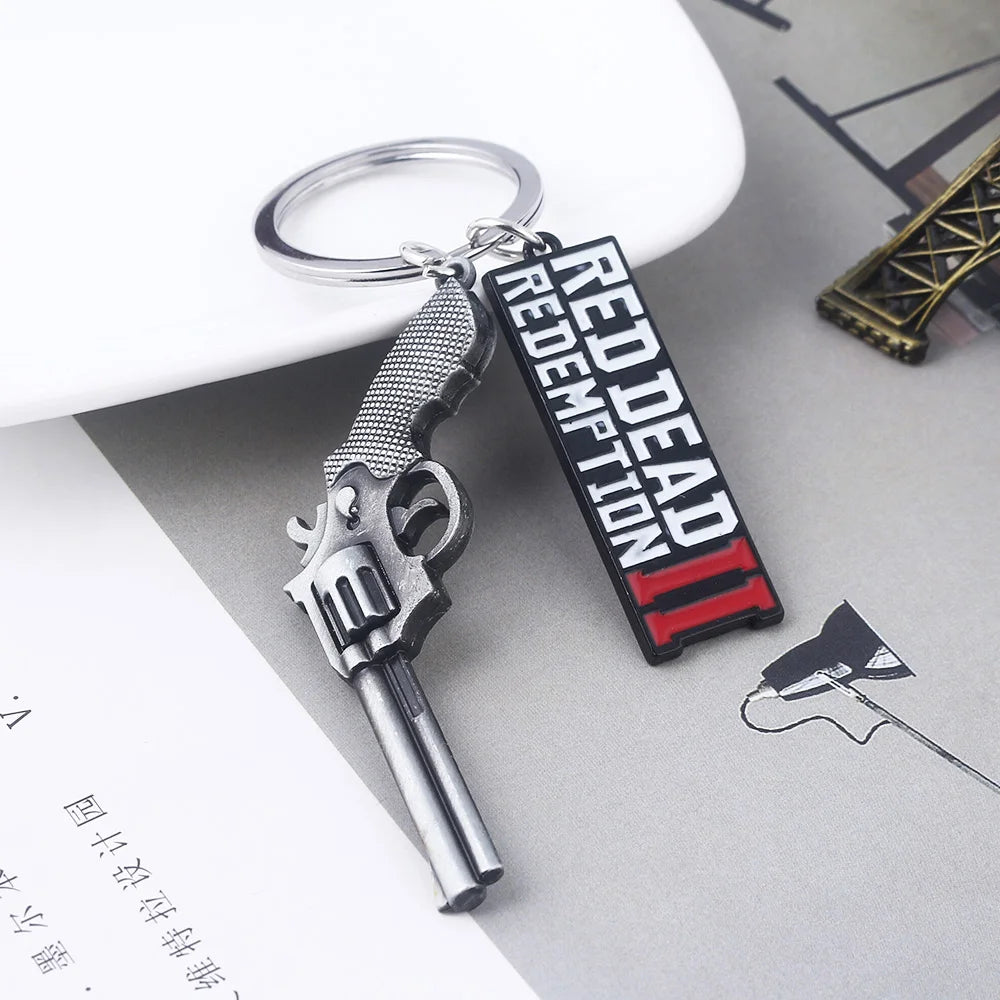 Game Red Dead Redemption Keychain RDR2 Gun Letter Logo Pendant Key Chain for Women Men Keyring Jewelry Gift