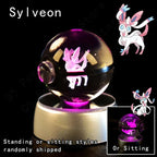 Pokemon 3D Crystal Ball Pokeballs with LED Light Base, Kids Anime Toy Gifts