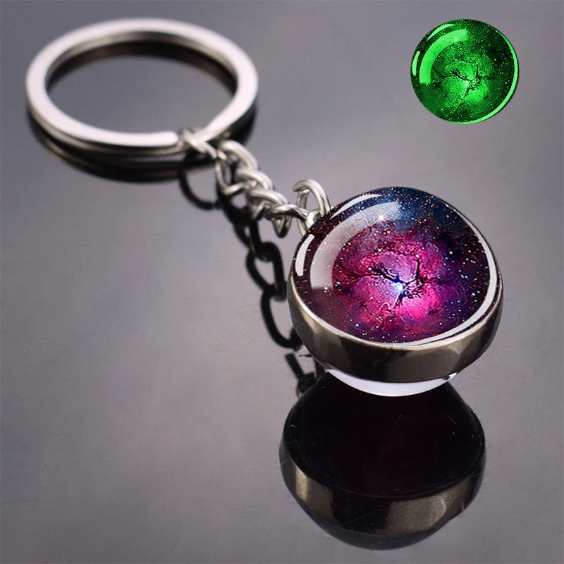 Glow In The Dark Multicolor Planet Galaxy Keychain Universe Key Chain Outer Space Astronomical Jewelry Glass Ball Keyring