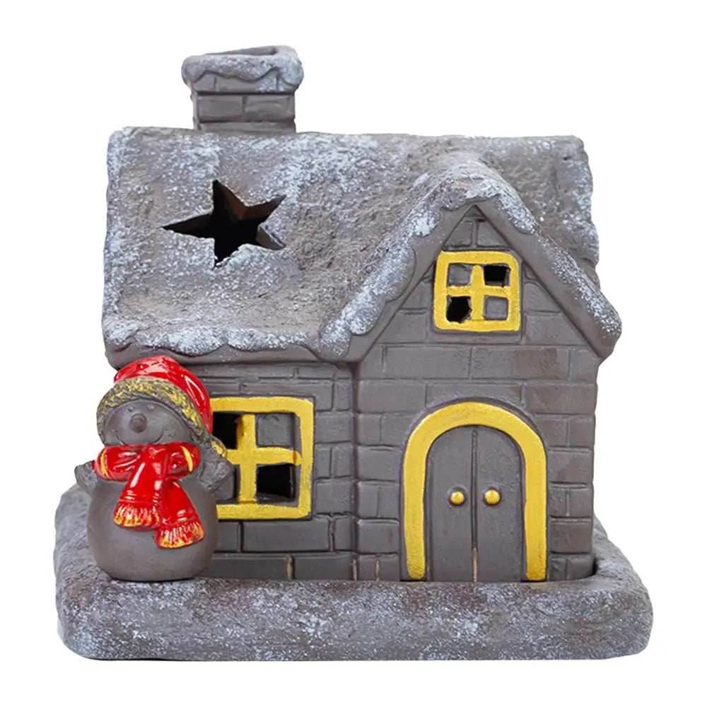 Christmas House Incense Burner - Ceramic Aroma Cone Burner with Chimney Design and Ash Catcher for Table Décor - White / CHINA
