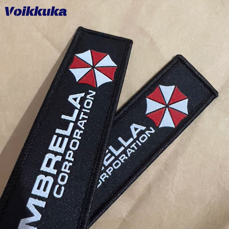 1PC 3PCS Sale Umbrella Logo 2 Styles Both Sides Embroidery Tag Key Chain Motorcycle Car Backpack Keychain Gifts Wholesale