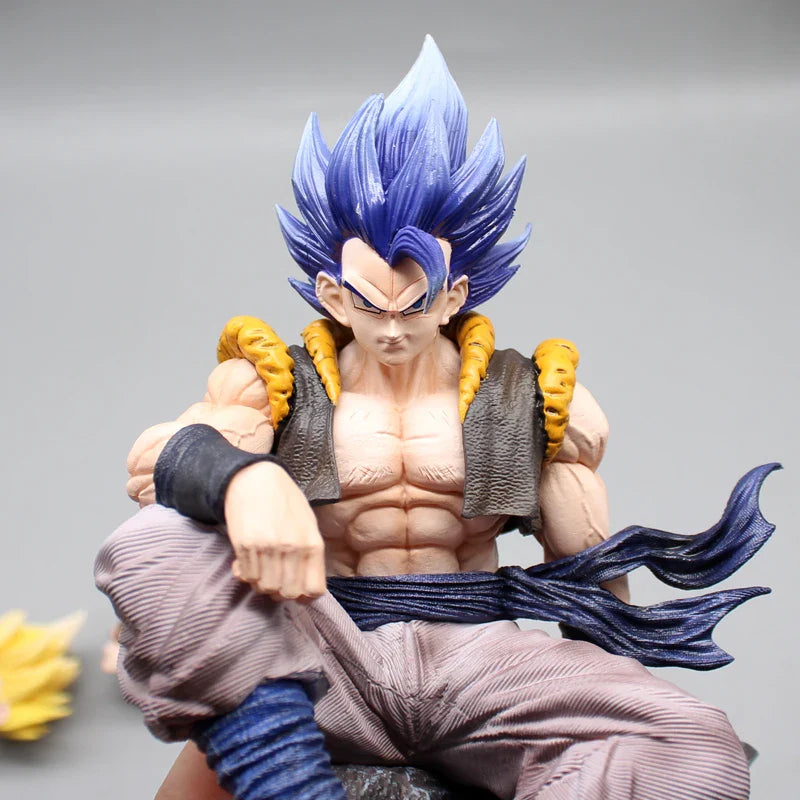 Sitting Gogeta Super Saiyan and Blue Anime Figure, 3 Swappable Heads Dragon Ball Z Figurines PVC 23 CM