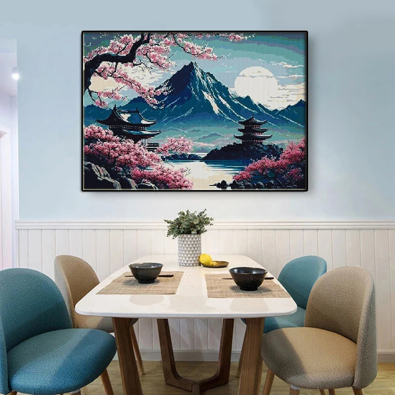 Peinture diamant paysage japonais Fuji, broderie 5D, Sakura, mosaïque complète, point de croix, strass, décoration d'intérieur, à faire soi-même