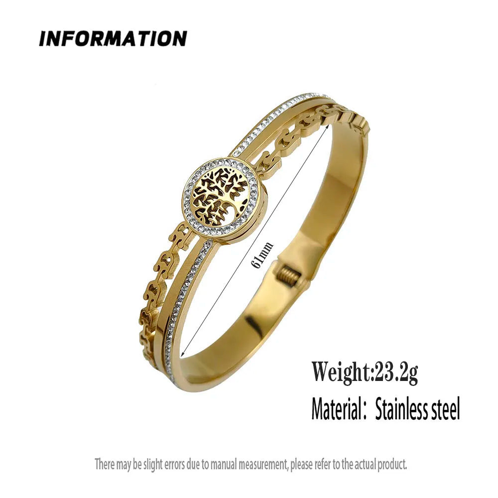 New tree of life horseshoe zircon gold-plated stainless steel bracelet 18K, high quality waterproof couple bracelet, wife gift