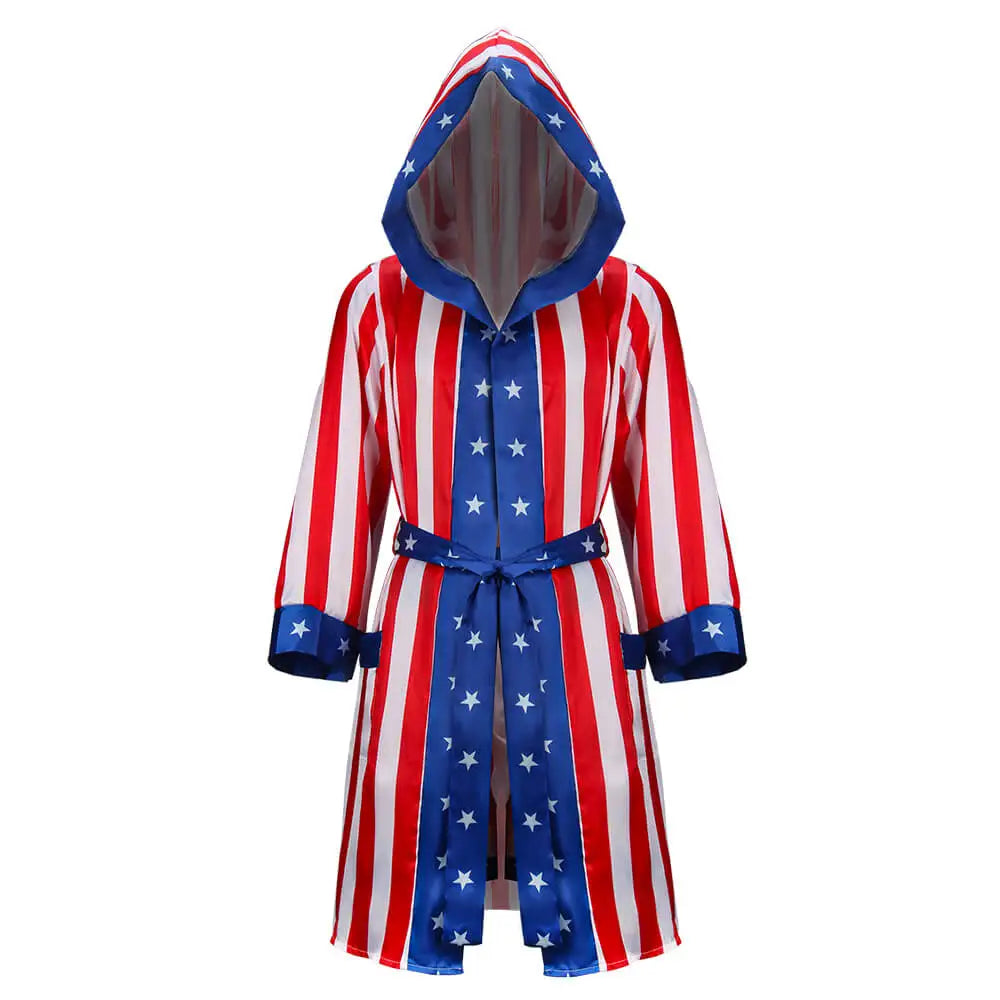 Adult American Flag Boxing Costume with Robe Short Rocky Balboa Boxing Independence Day Cosplay Bathrobe Takerlama