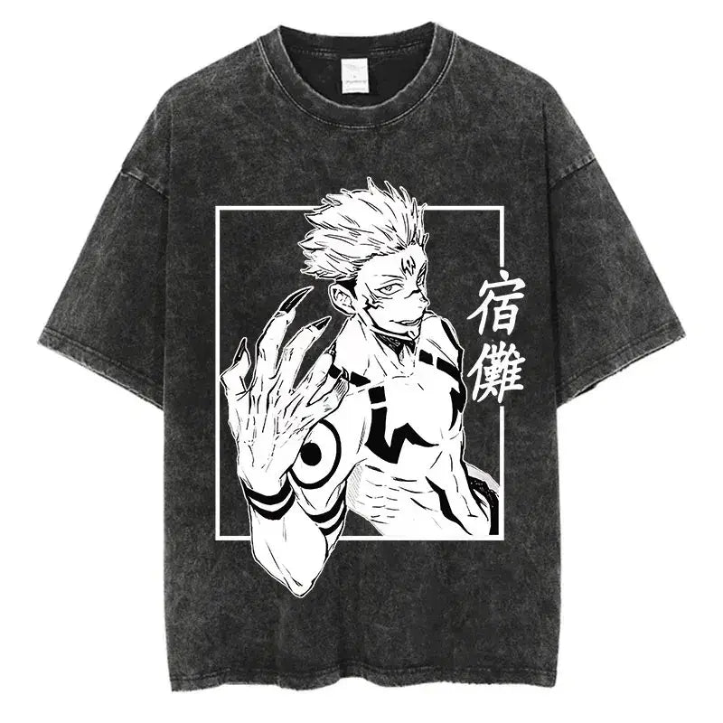 Anime Washed T-shirt: Vintage Harajuku Oversized Cotton Tee