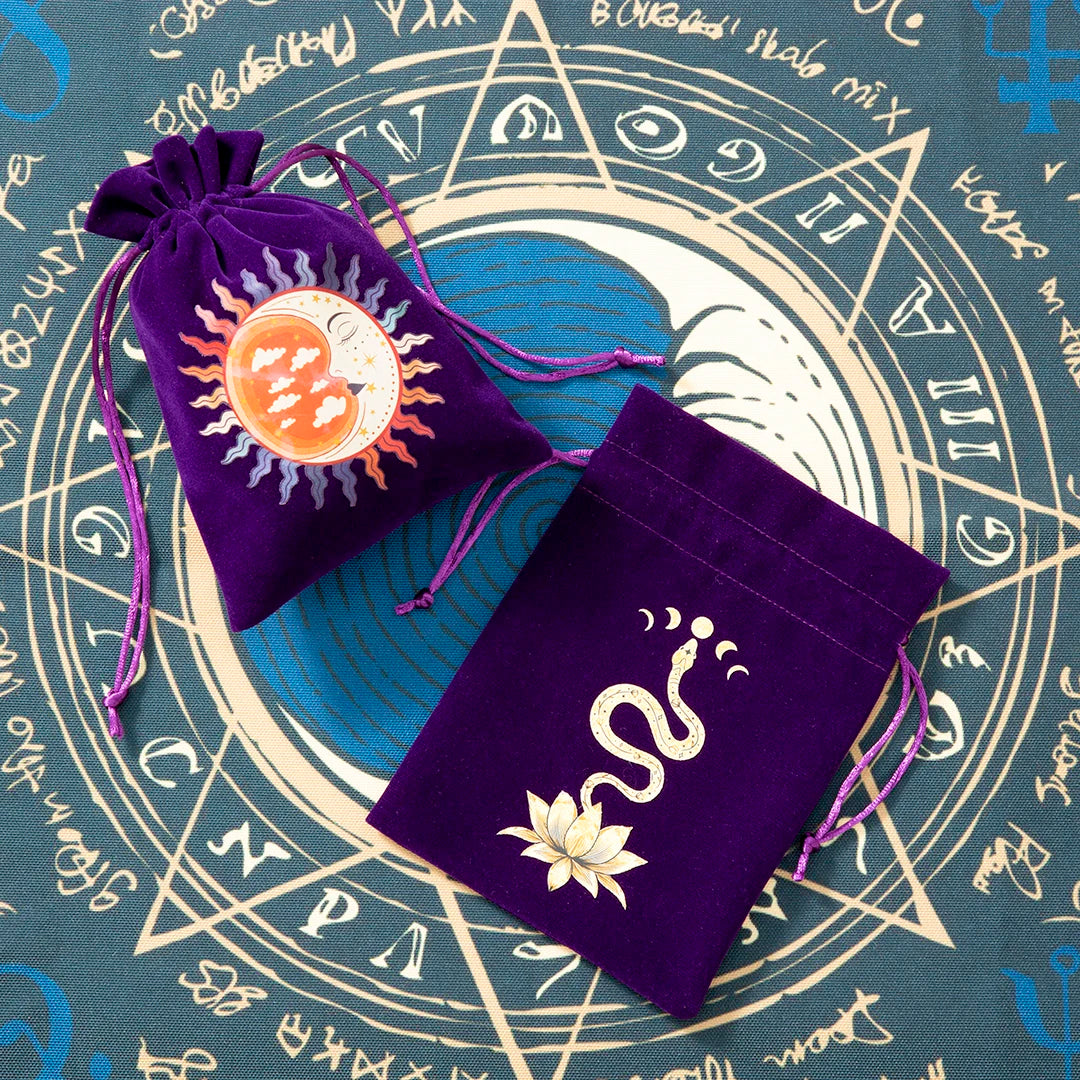 Sac de rangement en velours pour Tarot, lune et soleil, 1 pièce, sac de rangement pour cartes de jeu de société, paquet de cordon de broderie, fournitures de sorcellerie pour pochette de Tarot d'autel