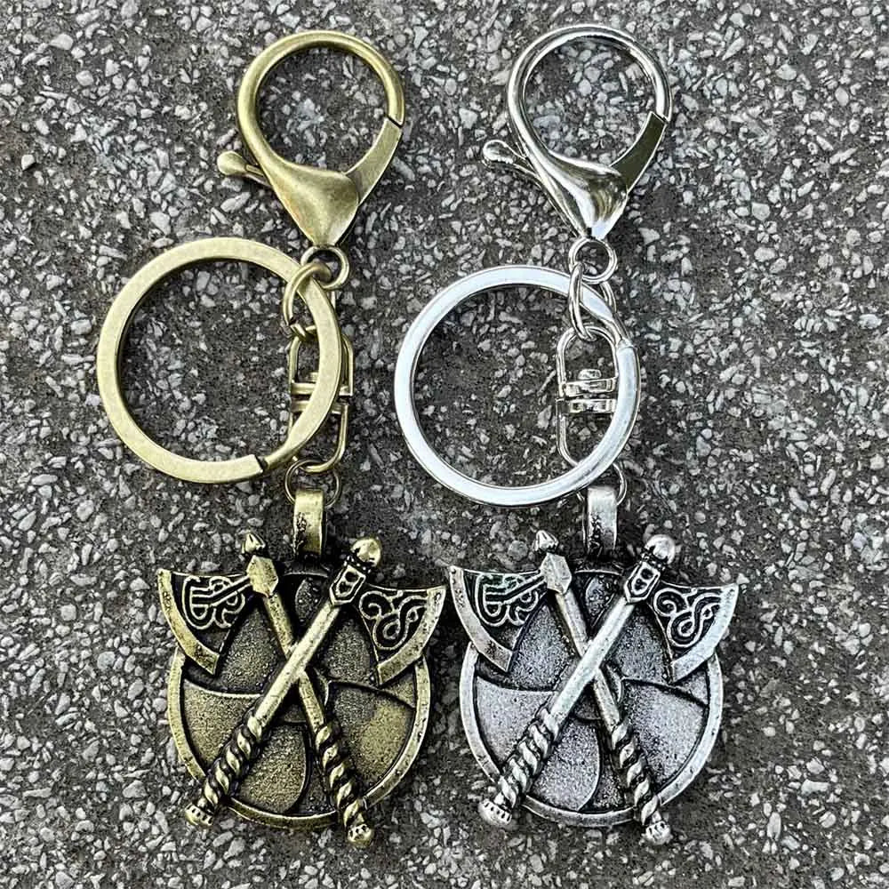 Nostalgia Double Axes And Shield Key Accessories Pendant Viking Jewelry Slavic Perun Axe Keychain Men Gift