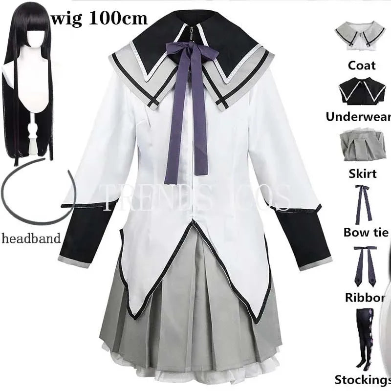 Disfraz de Anime Akemi Homura, uniforme de lucha, medias, trajes Akemi Homura