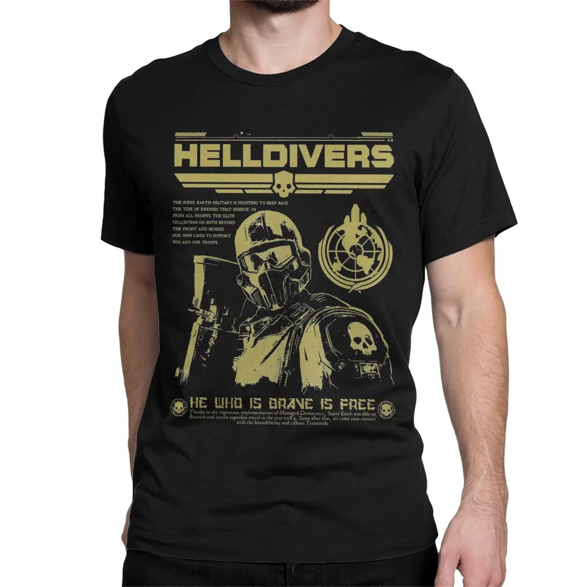 Génial Helldivers 2 Grunge affiche T-Shirts hommes col rond pur coton t-shirt à manches courtes chemise de grande taille vêtements