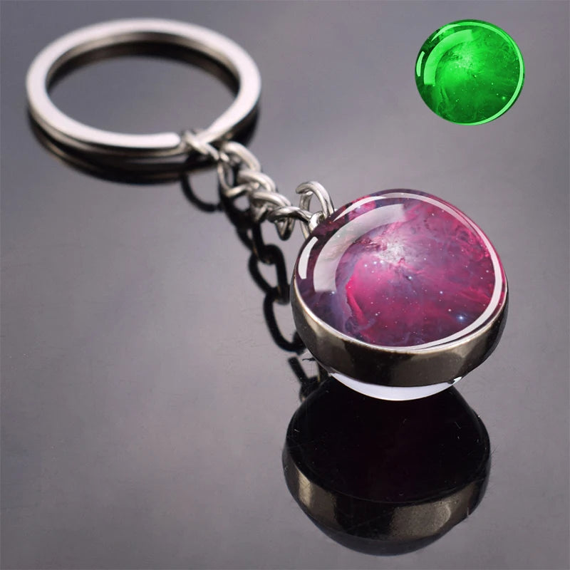 Glow In The Dark Multicolor Planet Galaxy Keychain Universe Key Chain Outer Space Astronomical Jewelry Glass Ball Keyring