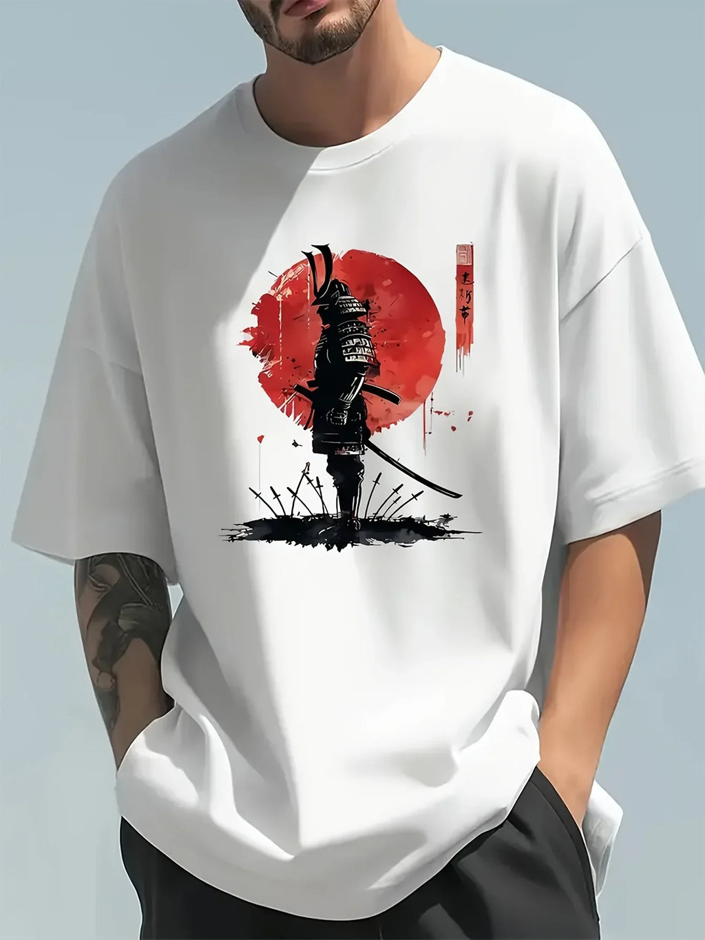 Japanese Samurai Pattern T-shirt 100 Cotton Summer Top