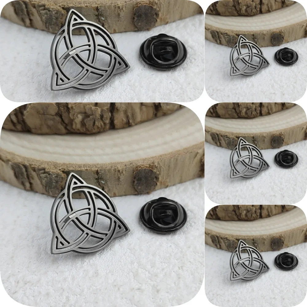 New round Celtic knot men's lapel pin, stainless steel gold-plated badge, black brooch for suit accessories, gift for father