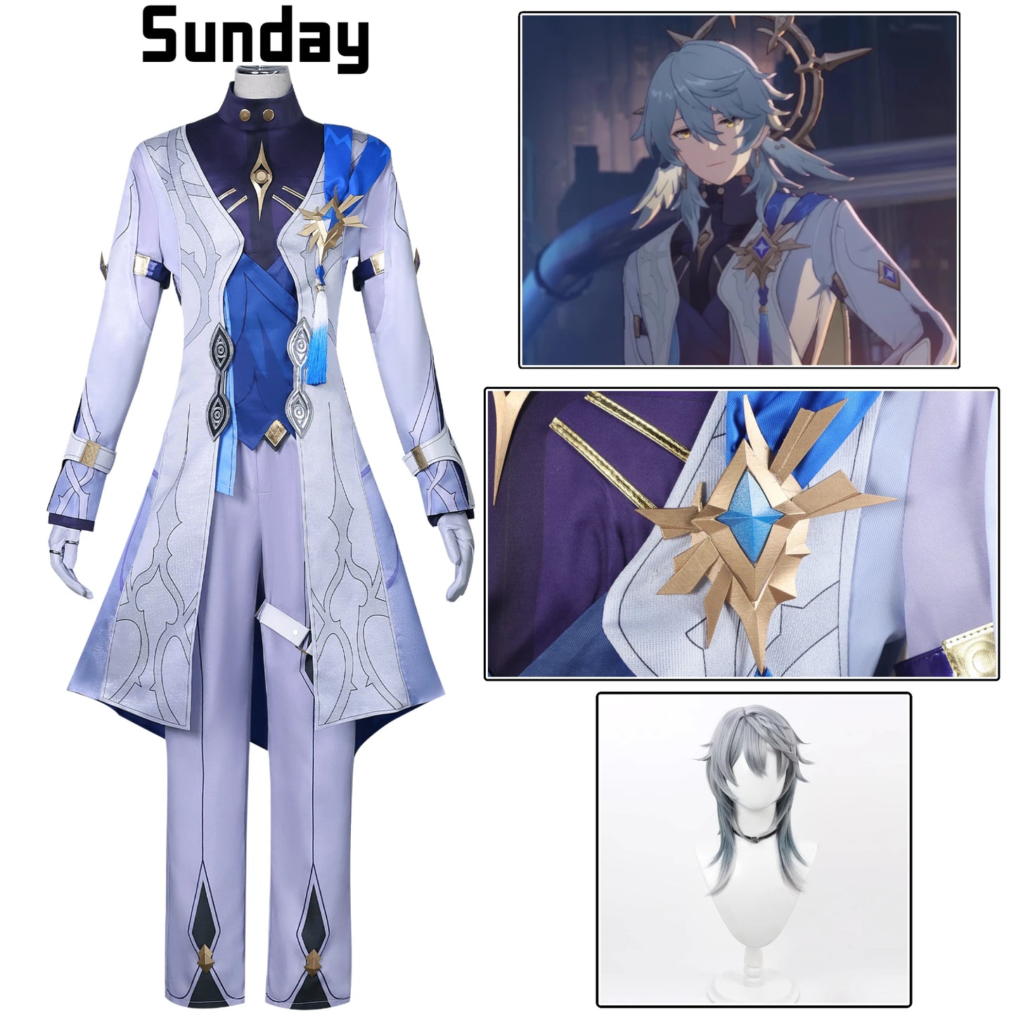 Sunday Cosplay Costume Game Honkai Star Rail Mr. Sunday Cosplay Costume Uniform Outfits Wig Shoes Prop Anime Role Play Suits