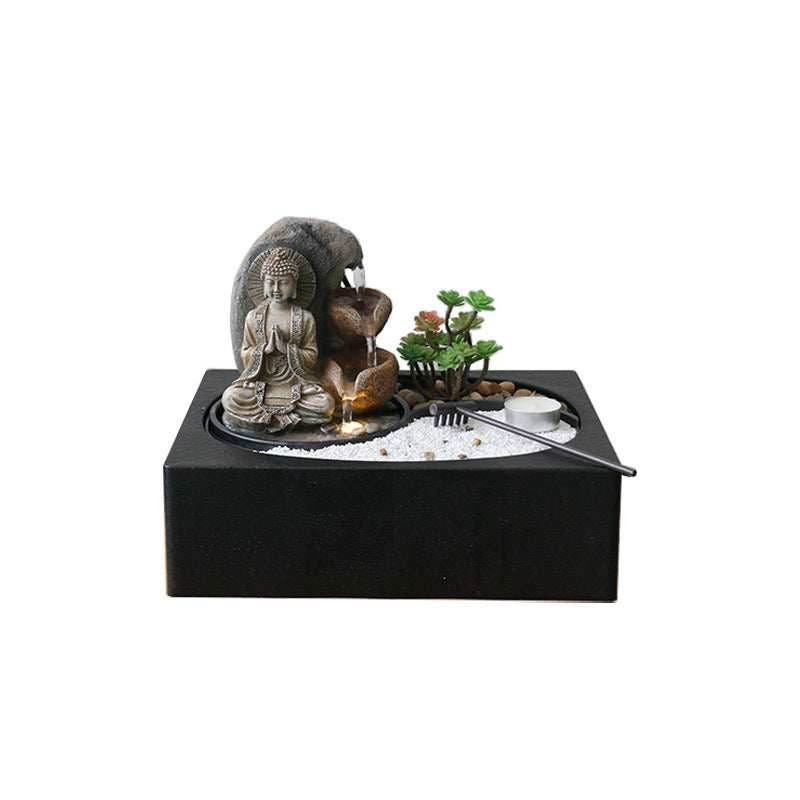 Indoor Desktop Fountain Waterfall With Buddha Statue - Black / US