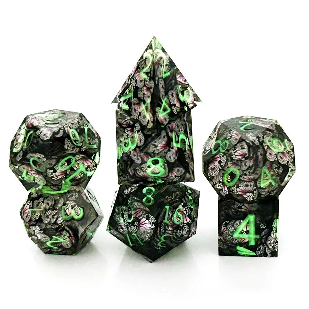 DND Glow-in-the-dark Dice Butterfly Polyhedral Resin Dice D+D Set For Dungeon and Dragon Pathfinder Role Playing Game(RPG)/MTG