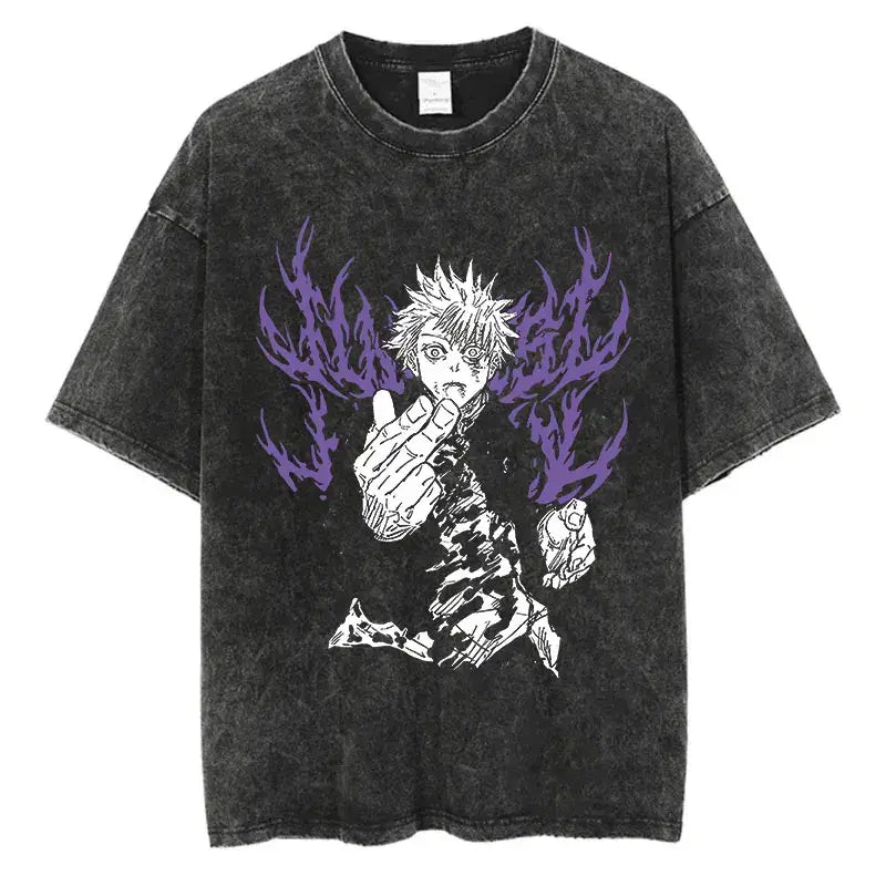 Anime Washed T-shirt: Vintage Harajuku Oversized Cotton Tee
