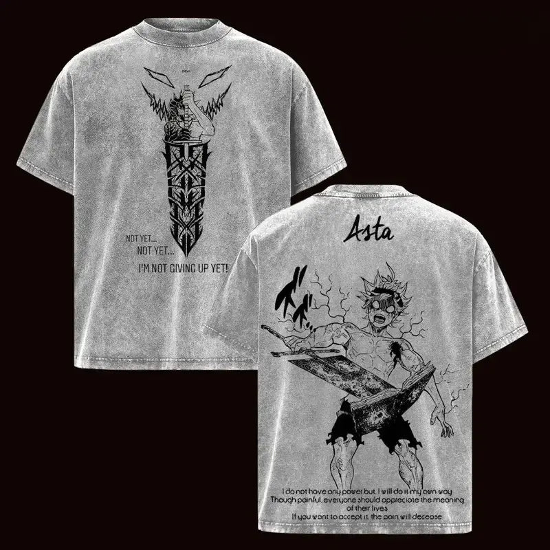 Asta Black Clover T-Shirt Vintage Washed Oversized Tee