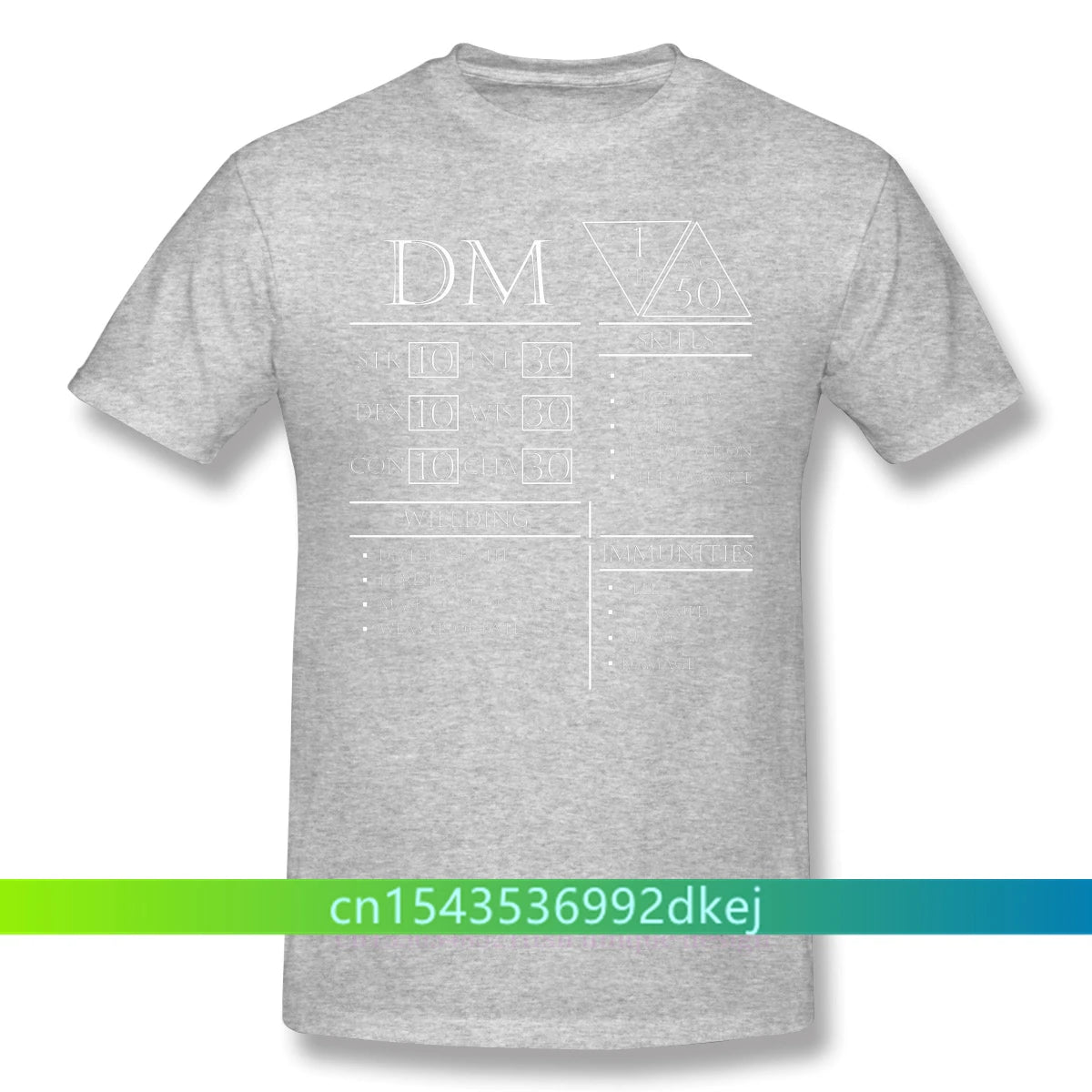 Fashion DM Stats - Character Sheet Clothes Design Dungeon Master Adventure Games Cotton Camiseta Men T-Shirt